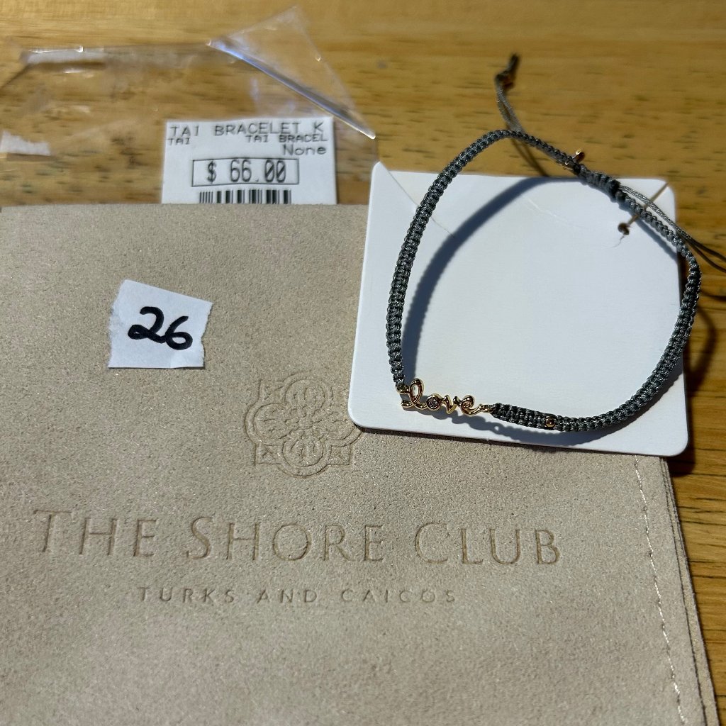 Nwt Tai Shore Club Turks + Caicos (Item - 26) Gray Gold Love Cord Bracelet Retai